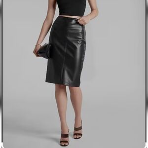 High Waisted Faux Leather Seamed Pencil Skirt